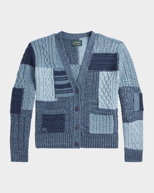 Girl's Cotton Patchwork Cardigan Sweater, Size S-